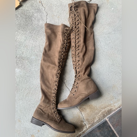 Wild Diva Shoes Suede Knee High Lace Up Boots Poshmark